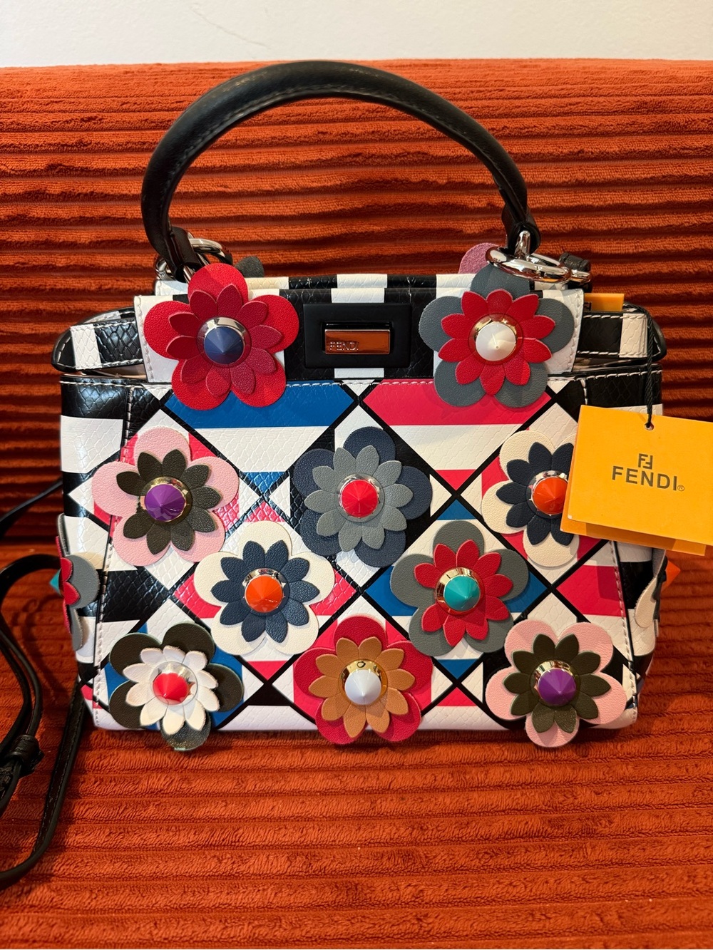 Fendi Peekaboo Purse with 3D Flowers Flowerland